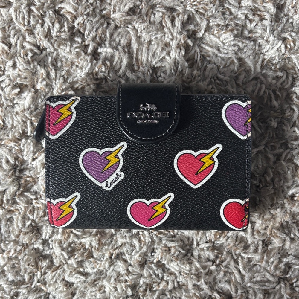 Coach Black Wallet with Heart and Lightning Design